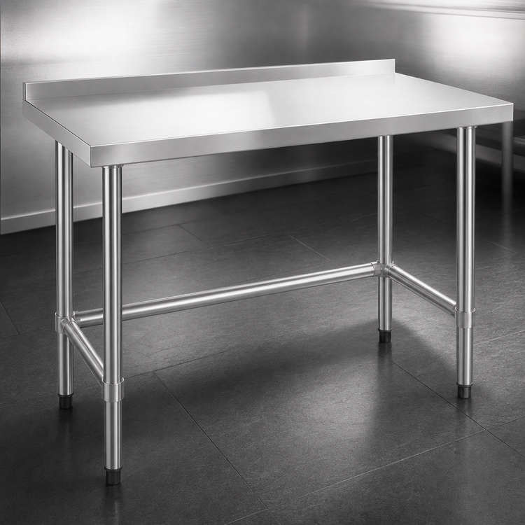 Product image #3 for 60-Inch x 18-Inch 16-Gauge 304 Stainless Steel Open Base Worktable with 2-Inch Backsplash and Undershelf