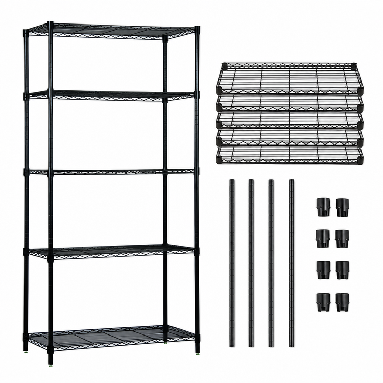 Product image #3 for Quantum 48"W x 24"D x 63"H Black Epoxy Wire Shelving Starter Kit, 5 Shelves