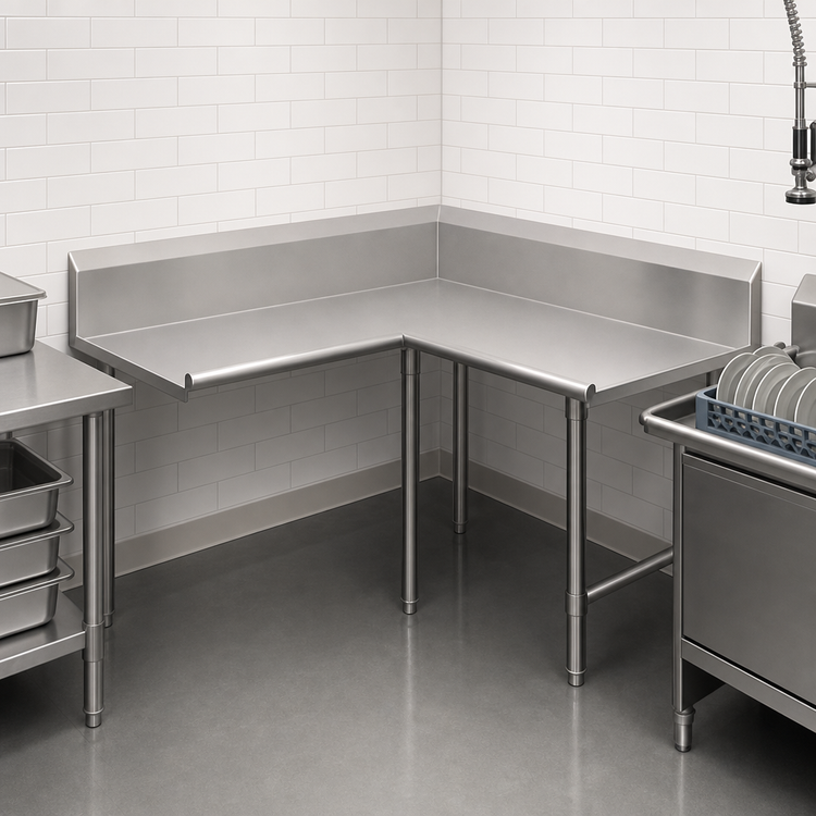 Product image #3 for John Boos Pro-Bowl Left-To-Right L-Shaped Corner Clean Dishtable, 84-Inch End x 60-Inch Machine Side, 16-Gauge Stainless Steel