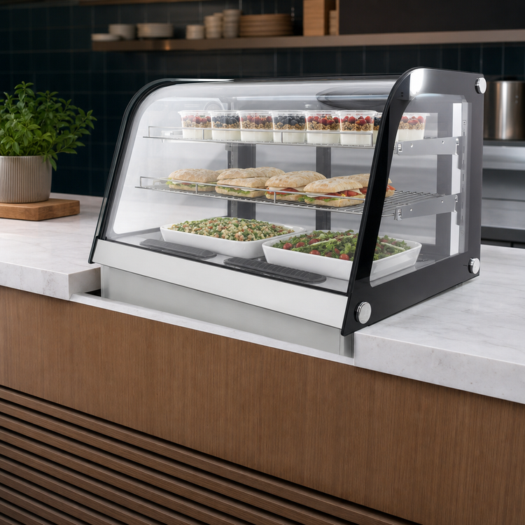 Product image #4 for Omcan Drop-In Curved Glass Refrigerated Deli Case, 35-Inch, 3.95 Cu. Ft., Sliding Door