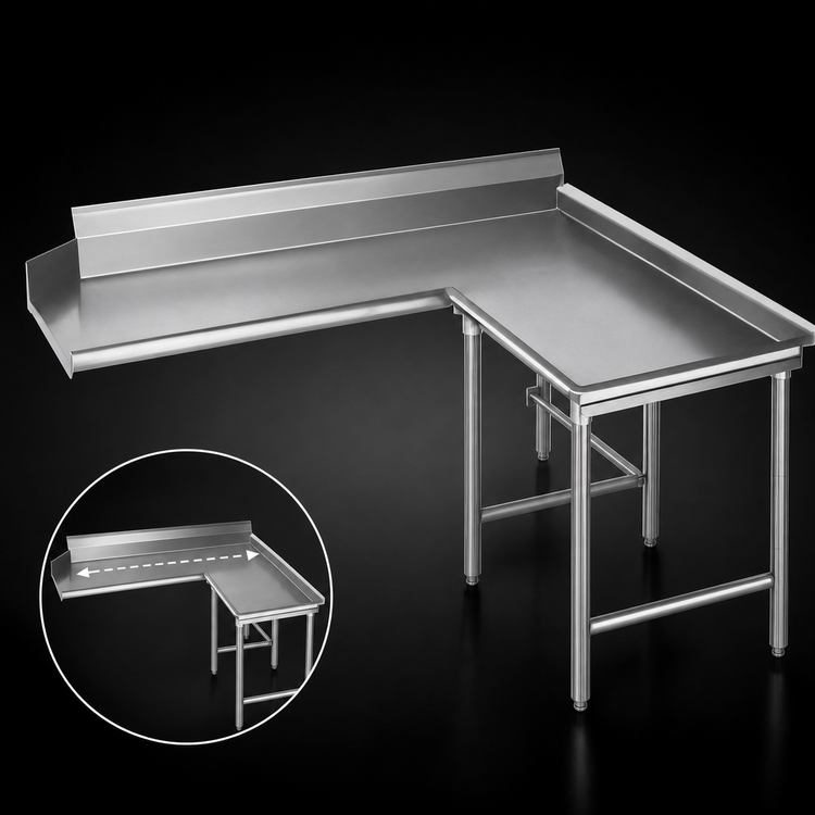 Product image #3 for Eagle Group Right-Hand Island Clean Dishtable, 48-Inch Machine-to-Corner x 60-Inch Corner-to-End, 30-Inch Deep, 16/304 Stainless Steel