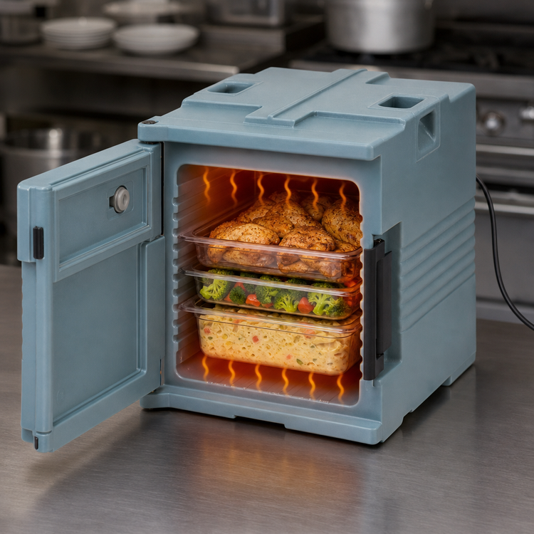 Product image #4 for Cambro Ultra Pan Carrier H-Series Heated Front-Loading Insulated Food Carrier, 1-Compartment, 110V, Slate Blue