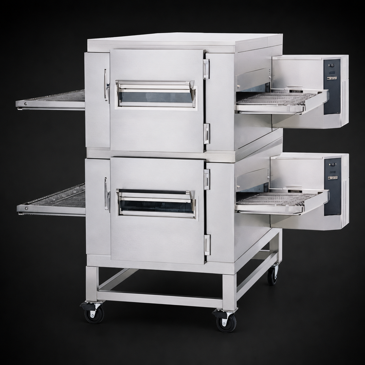 Product image #3 for Lincoln Impinger I 1400 Series Double Stack Electric Conveyor Oven Package with Glass Access Windows and Low Stand