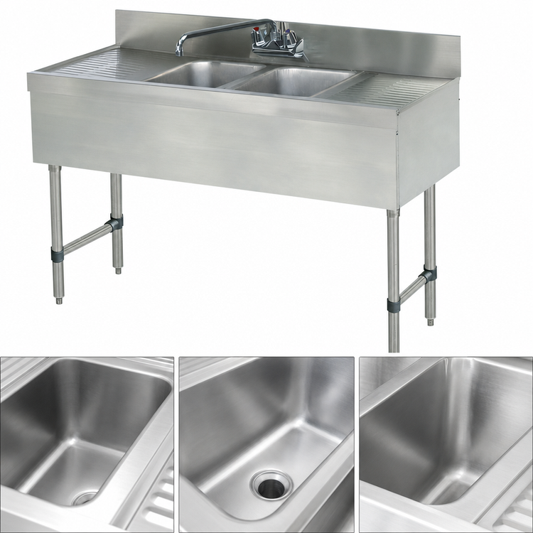 Product image #3 for Advance Tabco Special Value Series 48-Inch 2-Compartment Stainless Steel Bar Sink with Dual 12-Inch Drainboards