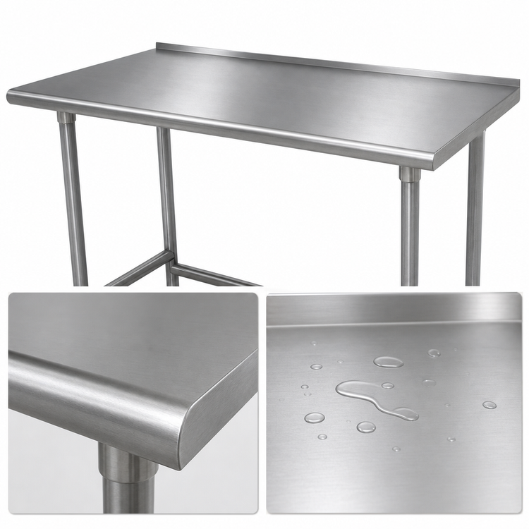 Product image #3 for Advance Tabco Premium 14-Gauge 304 Stainless Steel Open Base Work Table with 1-1/2-Inch Rear Splash, 144 x 36 Inches