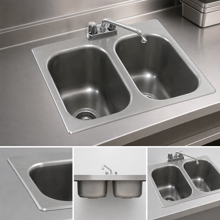 Product image #3 for Eagle Group Self-Rimming Two-Compartment Drop-In Sink with 24" x 24" x 13-1/2" Bowls, Faucet, and Basket Drains