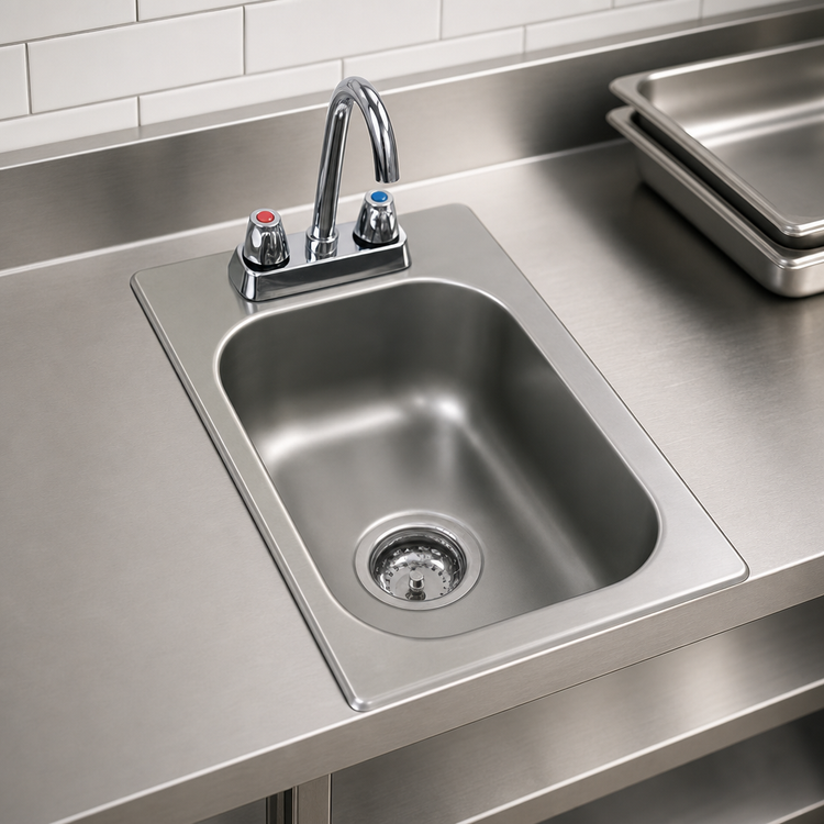 Product image #3 for Eagle Group Self-Rimming Drop-In Single Compartment Sink with Gooseneck Faucet and Basket Drain, 10" x 14" x 5" Bowl