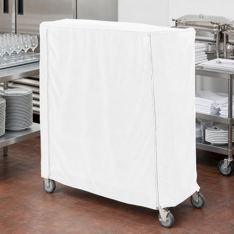 Product image #3 for Metro Waterproof Banquet Cart Cover, 60 x 18 x 54 Inch, White, with PVC Zipper