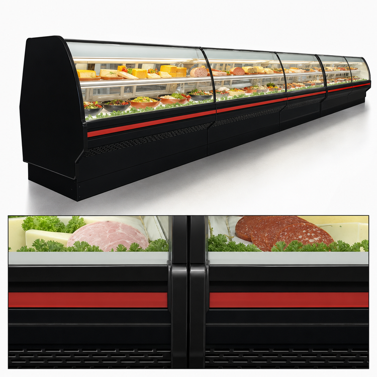 Product image #3 for Howard-McCray 40E Series 75.5-Inch Curved Glass Self-Contained Full-Service Deli Meat & Cheese Case with LED Lighting, Black Exterior / White Interior