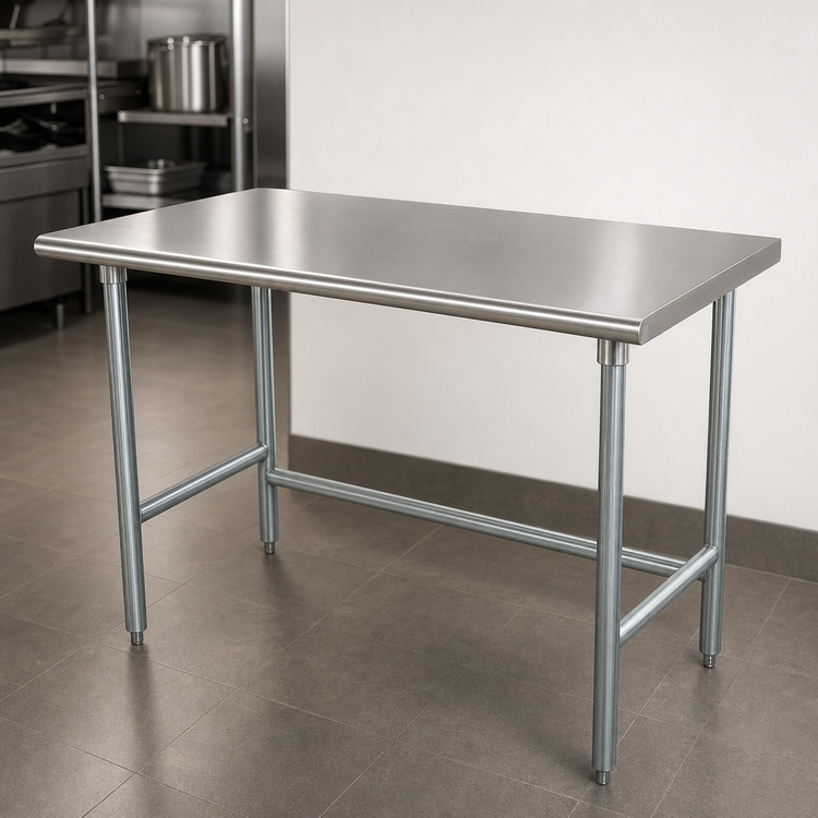Product image #3 for Advance Tabco Special Value Series 84" x 24" Flat Top 430 Stainless Steel Work Table with Galvanized Open Base