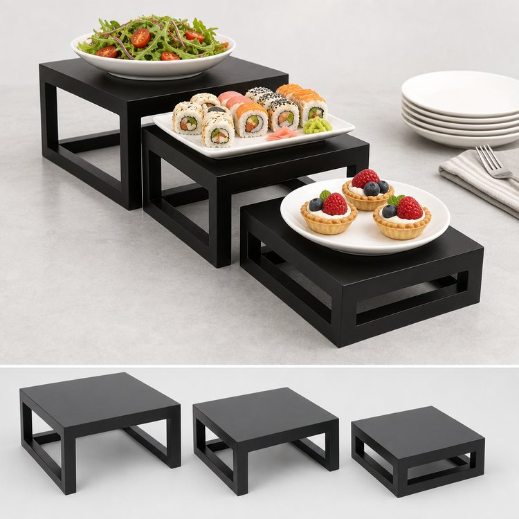 Product image #3 for American Metalcraft 3-Piece Square Wood Buffet Riser Set, Black
