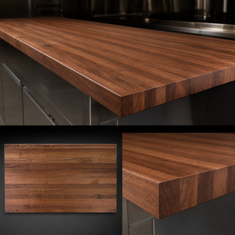 Product image #3 for John Boos Boos Block 132-Inch x 38-Inch x 3-Inch Edge Grain American Black Walnut Kitchen Countertop with Varnique Finish