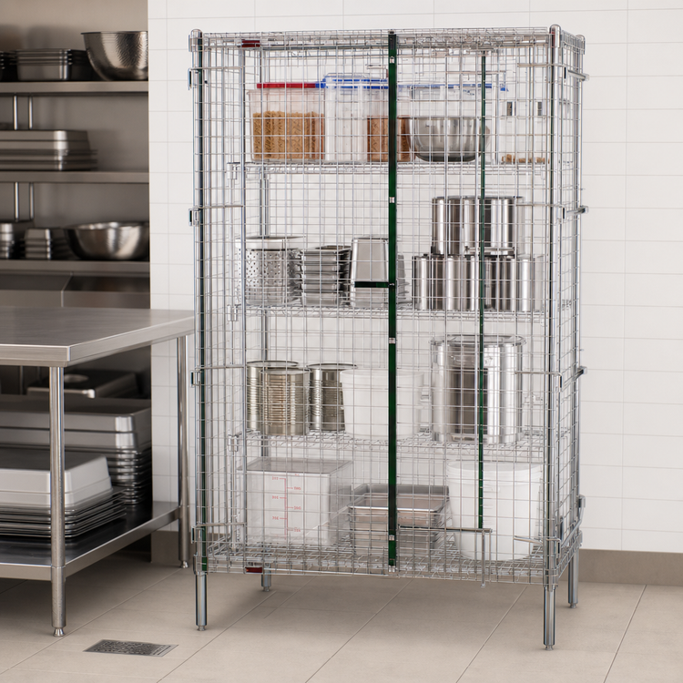 Product image #3 for QuadTruss Stationary Security Unit, 39-1/4 x 17-1/4 x 67 Inches, Chrome-Plated Wire Cage with 2 Doors