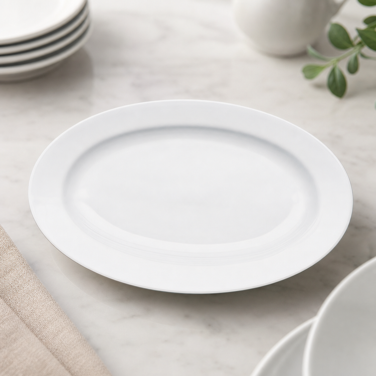 Product image #3 for Birkhall 15" x 10-1/4" Oval White Porcelain Platter with Rolled Edge