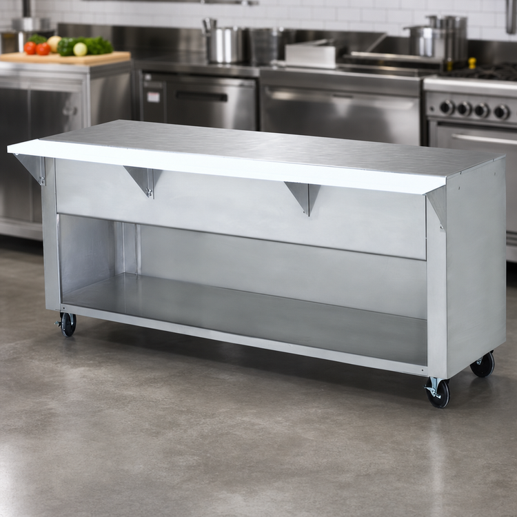 Product image #3 for Advance Tabco Triumph Supreme Solid Top Utility Station Table with Poly Cutting Board and Open Cabinet Base