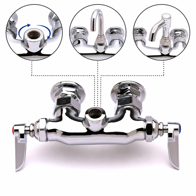 Product image #3 for T&S Brass B-0346-LN Double Pantry Wall-Mount Mixing Faucet with Swivel Outlet, Lever Handles, Less Nozzle