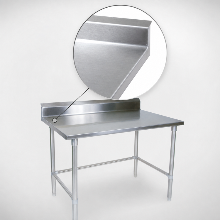 Product image #3 for John Boos Stallion 30 Inch x 24 Inch Stainless Steel Corner Work Table with 5 Inch Backsplash and Safety Edge