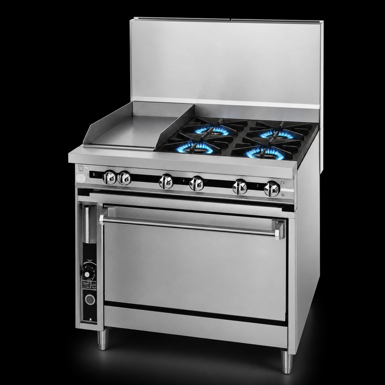 Product image #3 for Titan JTRH-4-1HT 36 Inch Heavy Duty Gas Range with 4 Open Burners and 1 Hot Top