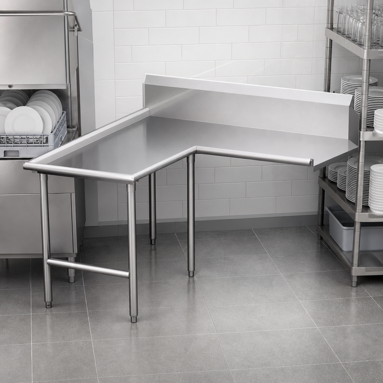 Product image #3 for John Boos Pro-Bowl L-Shaped Island Clean Dishtable, 60" Machine-to-Corner x 60" Corner-to-End, Right-to-Left Operation