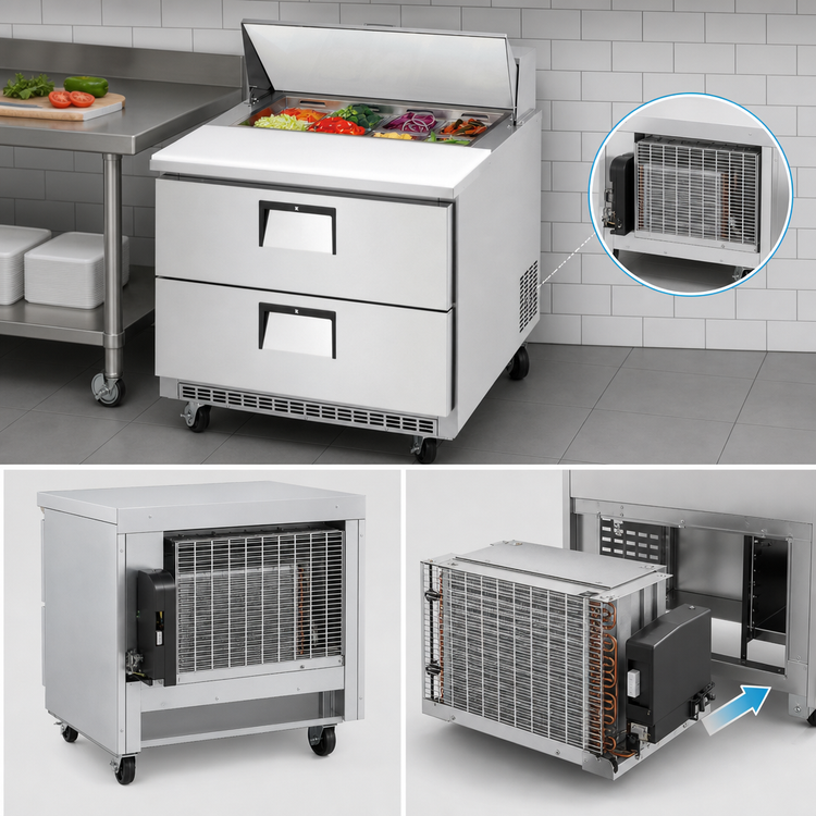 Product image #3 for Everest Refrigeration 1 Section Drawered Sandwich Prep Table with 2 Drawers, 35-5/8 Inch Wide, 10 Cu. Ft., Rear-Mounted Self-Contained R290 Refrigeration