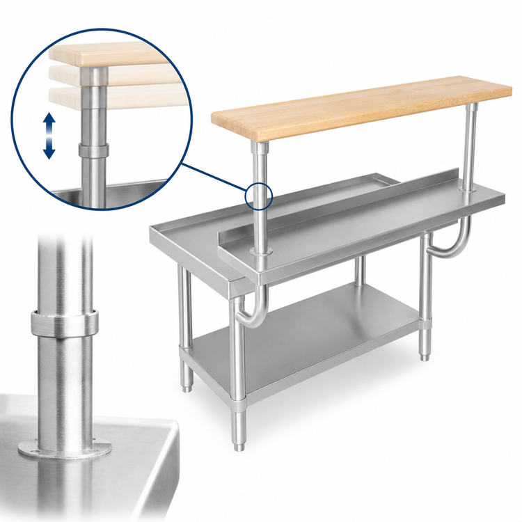 Product image #3 for Advance Tabco Adjustable Stainless Steel Plate Shelf for Equipment Stands, 36-Inch W x 10-Inch D x 25-Inch H