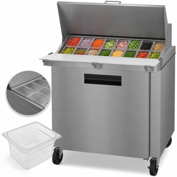 Product image #3 for Hoshizaki Steelheart SR36B-15M 36-Inch Mega Top Prep Refrigerator, 1 Section, 15 1/6-Pan, Self-Contained Rear-Mounted