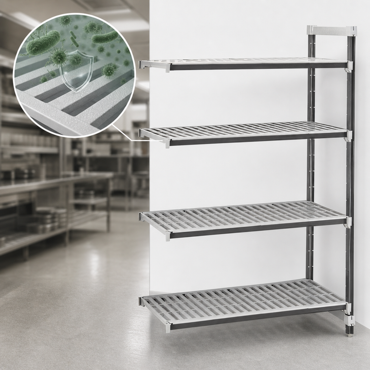 Product image #3 for Cambro Camshelving Elements XTRA 4-Shelf Stationary Add-On Unit, 24" x 54" x 64", Vented, Speckled Gray