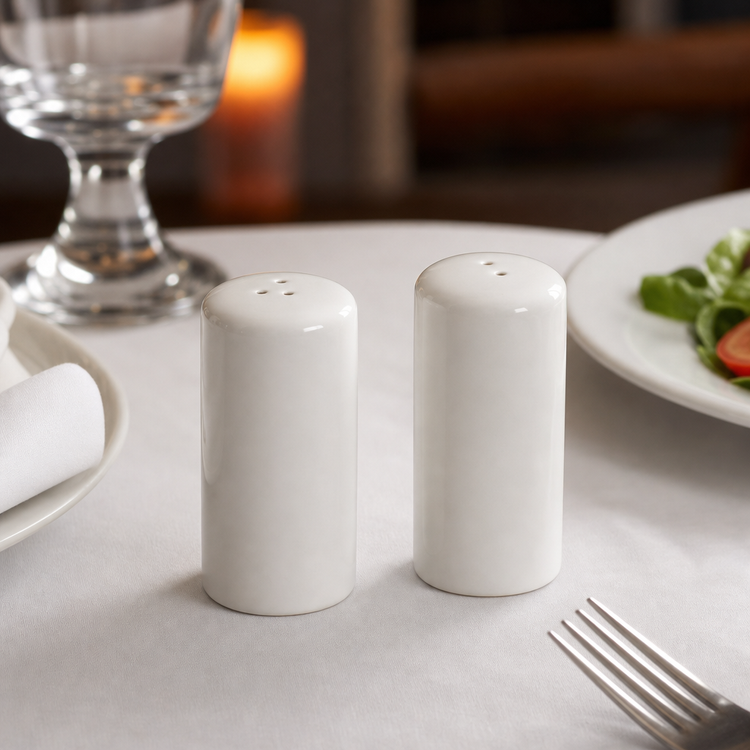 Product image #3 for American Metalcraft White Ceramic Round Salt & Pepper Shaker Set, 2.5 oz