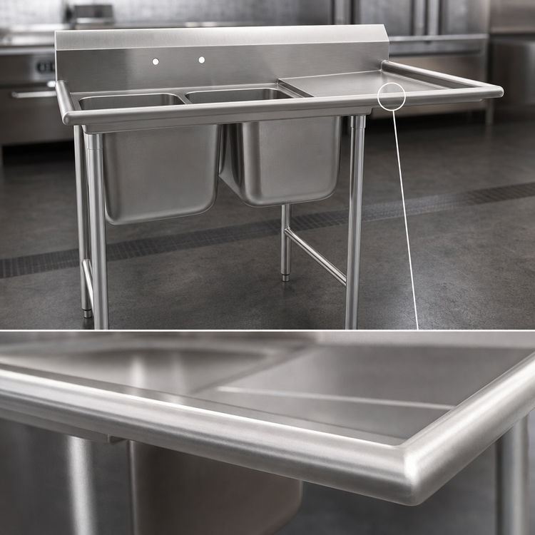 Product image #3 for Eagle Group 414 Series 2-Compartment Commercial Sink with Right-Hand Drainboard, 56-5/8" W x 27-1/2" D