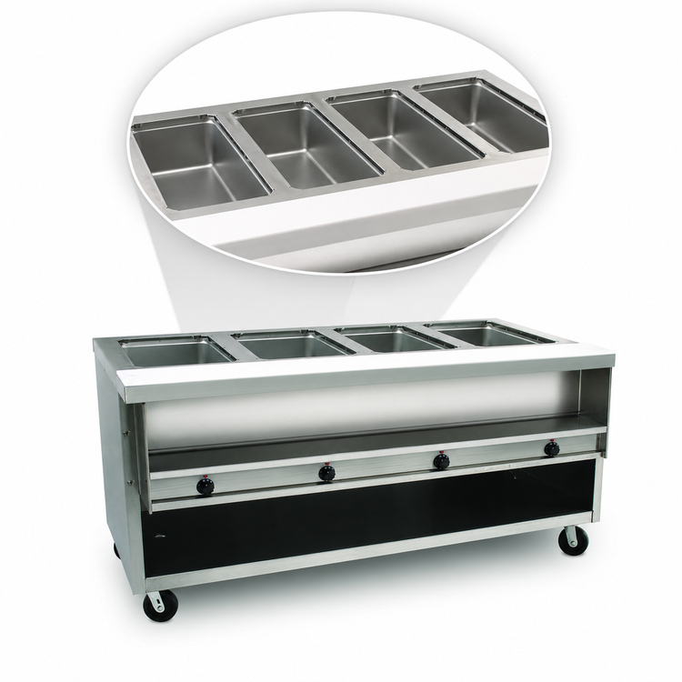 Product image #3 for Advance Tabco Heavy Duty Sealed Well Hot Food Table with Enclosed Base, 4 Wells, 120V