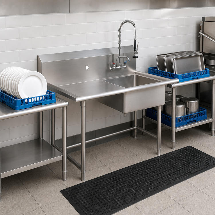 Product image #3 for BK Resources 60-Inch Straight Left-to-Right Soiled Dish Table with 20 x 20 x 8 Pre-Rinse Sink and 10-Inch Backsplash