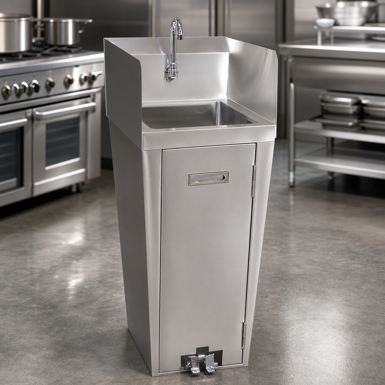 Product image #3 for Hand Wash Pedestal Sink with 16" x 13-3/4" x 5-3/4" Bowl, Gooseneck Faucet, Side Splashes, and Foot Valve