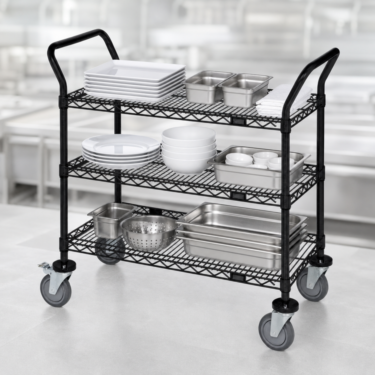 Product image #3 for Quantum 3-Shelf Wire Utility Bus Cart, 42 x 18 x 37-1/2 Inches, Black Epoxy