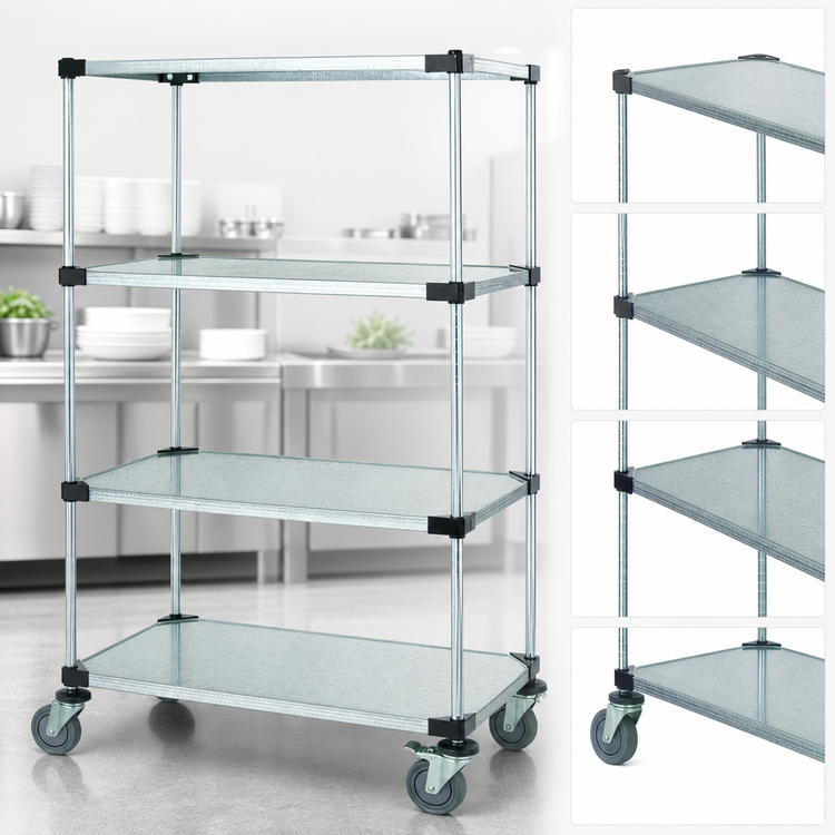 Product image #3 for Quantum 4-Shelf Mobile Cart with Solid Galvanized Steel Shelves, 48W x 18D x 69H