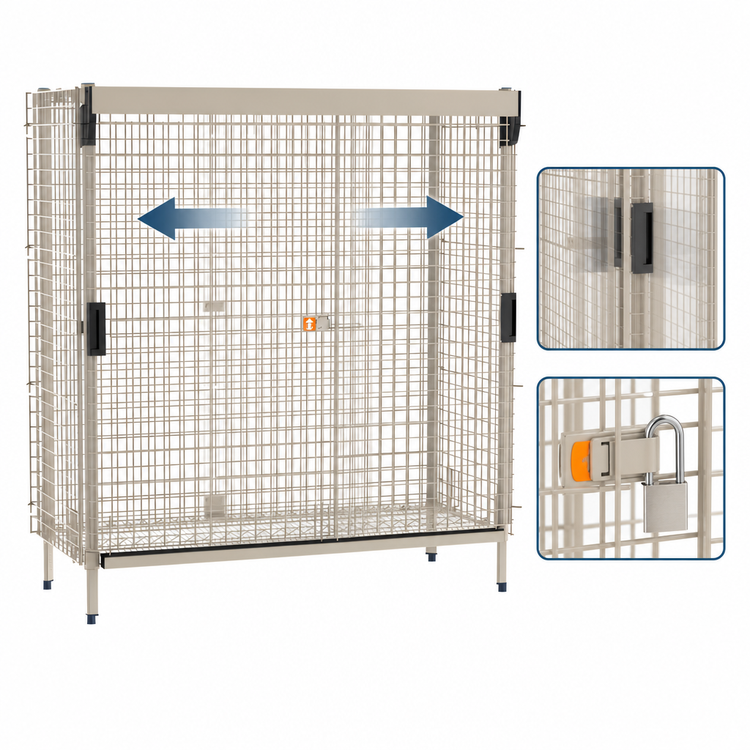 Product image #3 for MetroMax Taupe Epoxy Stationary Security Cage with Sliding Doors, 24 x 60 Shelf