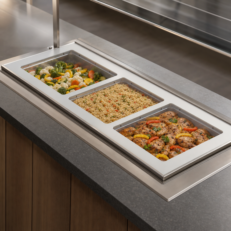 Product image #3 for Short-Sided 2-Pan Drop-In Hot Well with Auto-Fill, Manifold Drain, Infinite Controls, 120V