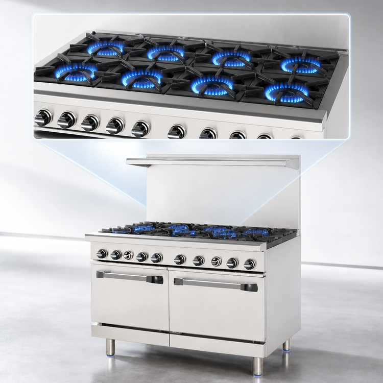 Product image #3 for Turbo Air Radiance 48-Inch Commercial Gas Range with 8 Open Burners and 2 Standard Ovens