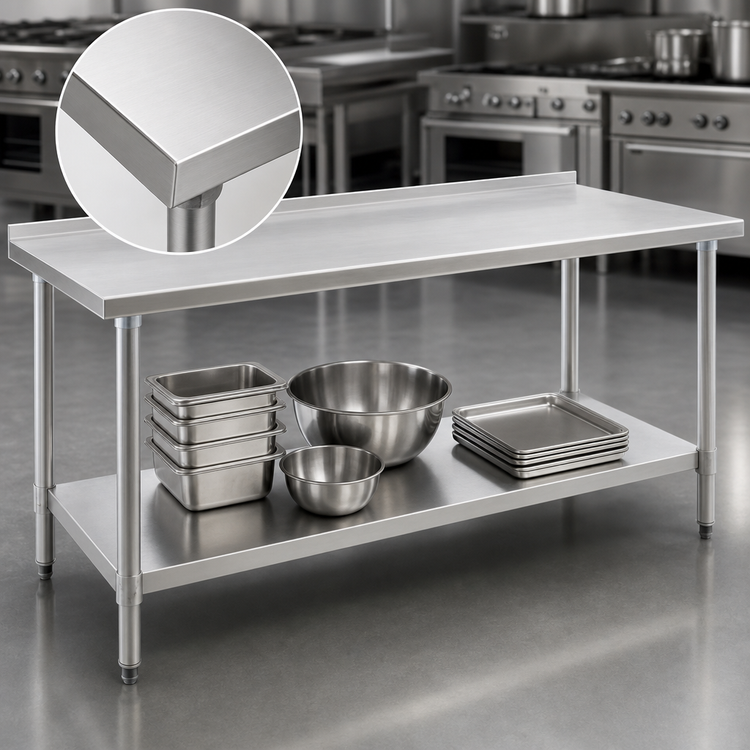 Product image #3 for Eagle Budget Series 144-Inch x 30-Inch Stainless Steel Work Table with Rear Upturn and Adjustable Undershelf