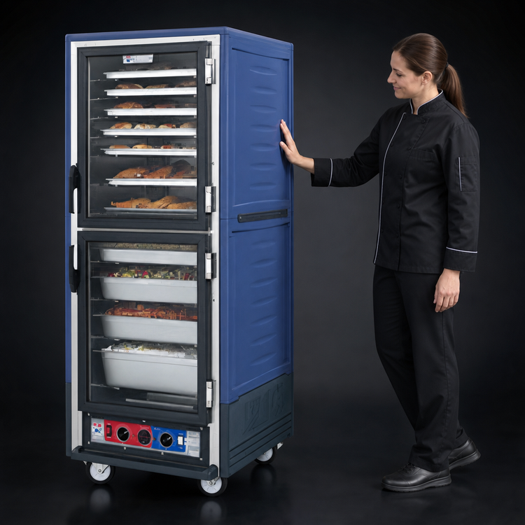 Product image #3 for Metro C5 3 Series Full-Height Mobile Combination Heated Holding & Proofing Cabinet with Dutch Clear Polycarbonate Doors, Blue Insulation Armour, Low Wattage