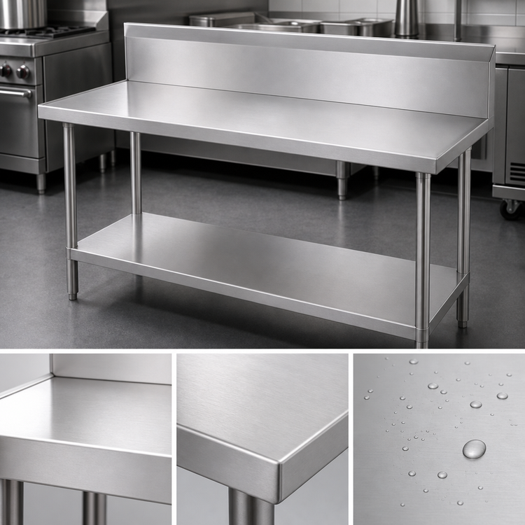 Product image #3 for Advance Tabco 48-Inch x 24-Inch 14-Gauge 304 Stainless Steel Work Table with 10-Inch Backsplash and Undershelf