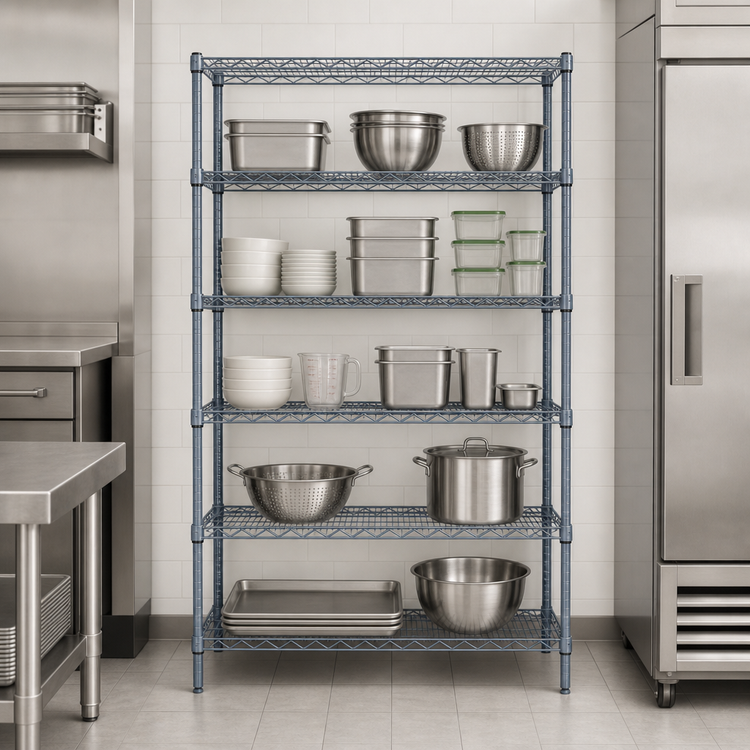 Product image #3 for Quantum Wire Shelving Starter Kit, 72"W x 21"D x 63"H, 5 Shelves, Gray Epoxy Antimicrobial Finish