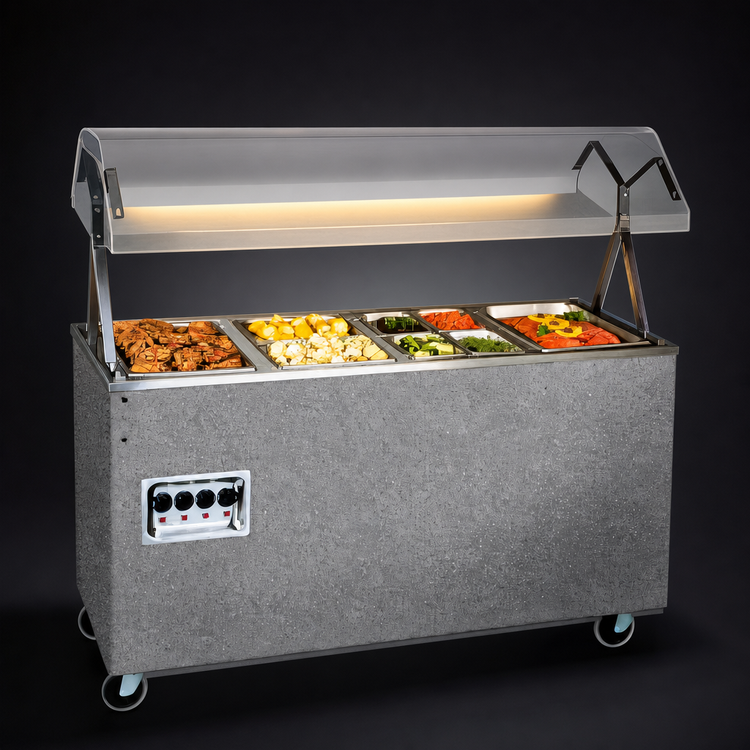 Product image #3 for Vollrath 2-Series Affordable Portable 4-Well Mobile Hot Food Station with Buffet Breath Guard and Lights