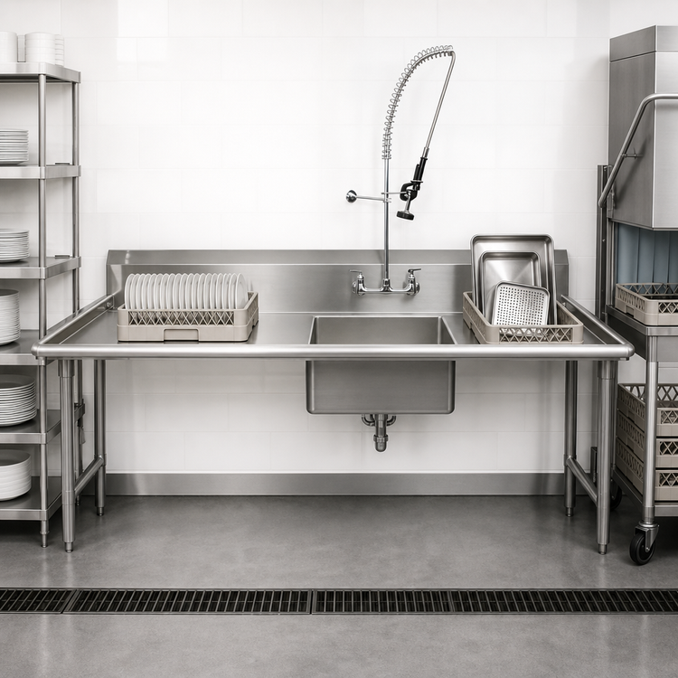 Product image #3 for 72-Inch Straight Stainless Steel Soiled Dish Table with Left-to-Right Operation and Pre-Rinse Sink