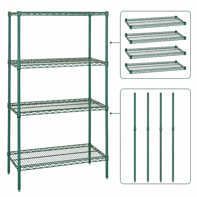 Product image #3 for Quantum 48 in. W x 24 in. D x 86 in. H Stationary Wire Shelving Starter Kit, Green Epoxy, 4 Shelves