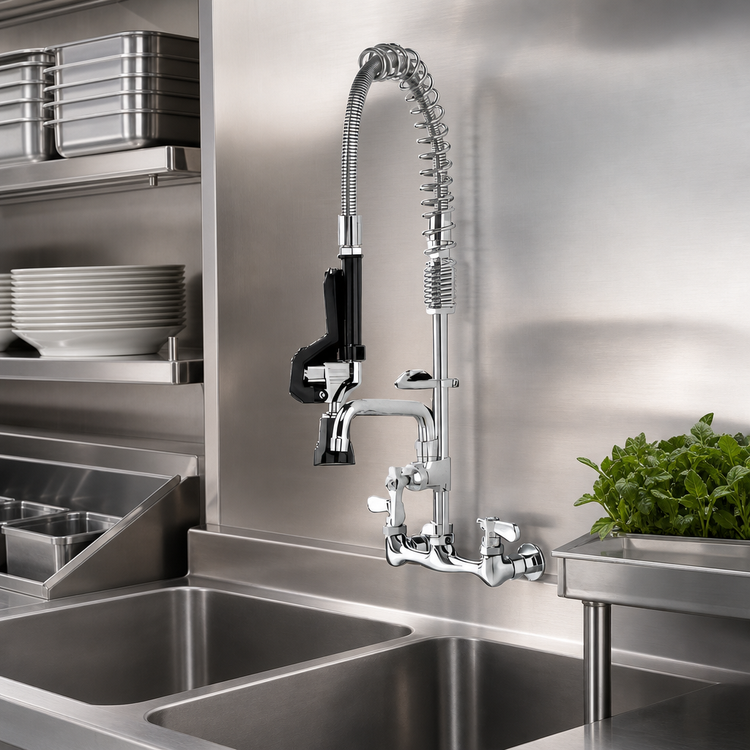 Product image #3 for Steel Works Stainless Heavy-Duty Mini Pre-Rinse Faucet with 8-Inch Centers and 8-Inch Add-On Faucet