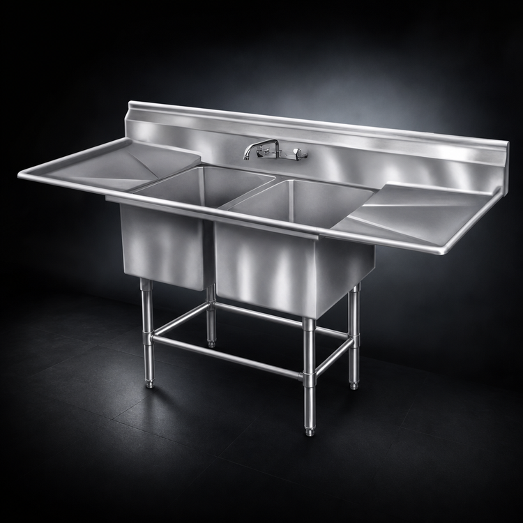 Product image #3 for Eagle Spec-Master FN Series 84-Inch Wide Two-Compartment Sink with Dual 24-Inch Drainboards
