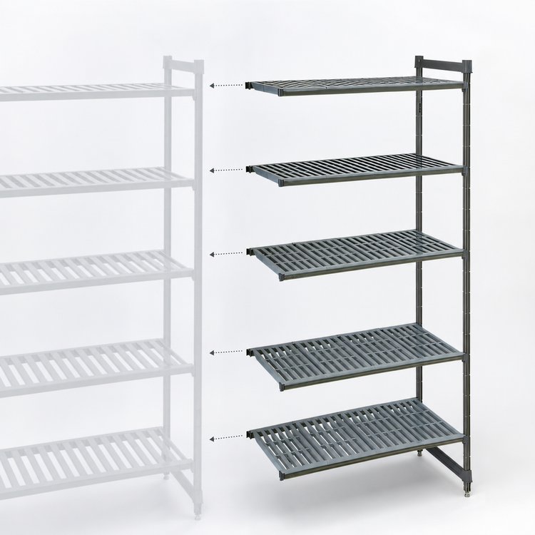 Product image #3 for Cambro Camshelving Basics Plus 24-Inch Deep x 42-Inch Wide x 72-Inch High 5-Tier Add-On Polymer Shelving Unit, Brushed Graphite