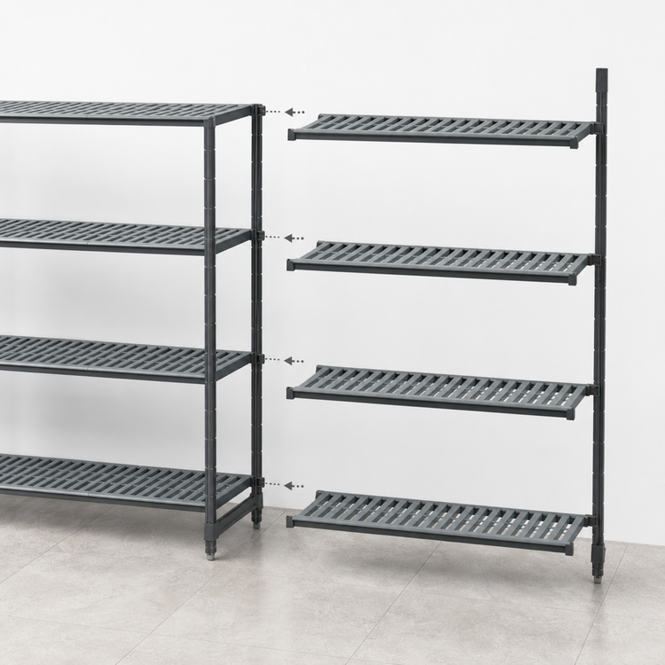 Product image #3 for Cambro Camshelving Basics Plus 4-Tier Vented Add-On Shelving Unit, 18 x 48 x 72 Inches, Brushed Graphite