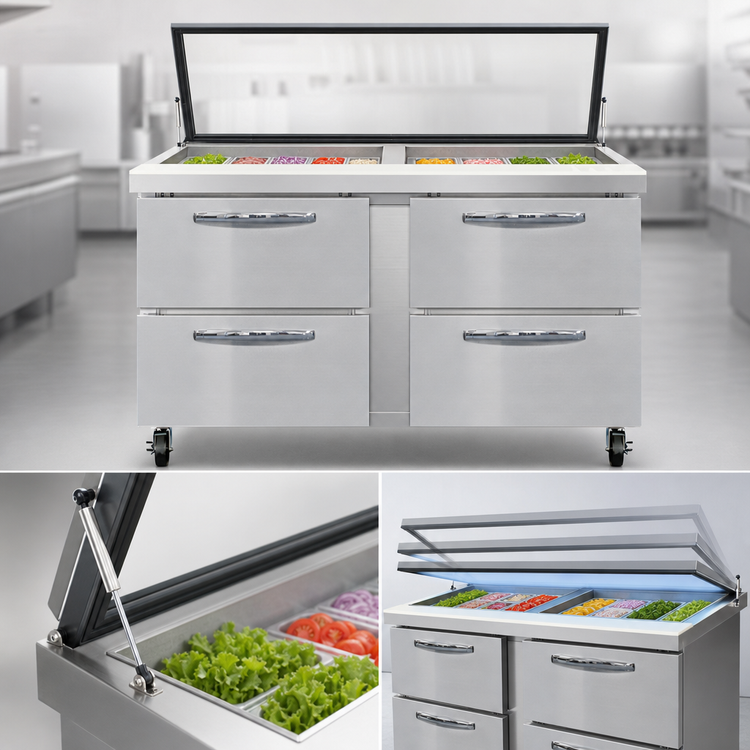 Product image #3 for Continental Refrigerator Mighty Top 60" Two-Section Sandwich Prep Table with Hinged Glass Lid