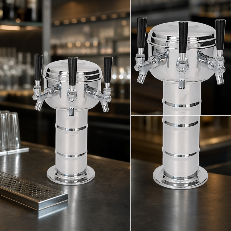 Product image #3 for Micro Matic MTM-3PSS Mini-Mushroom 3-Faucet Countertop Air-Cooled Draft Beer Tower, Polished Stainless Steel